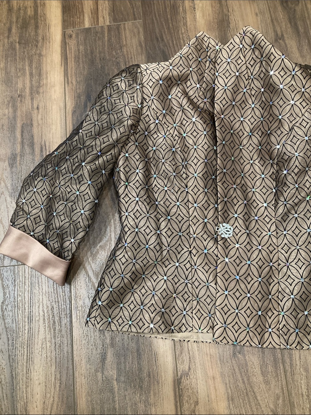 2 Piece Brown Button-Front Sparkle Blouse with Satin Trim & Matching Camisole